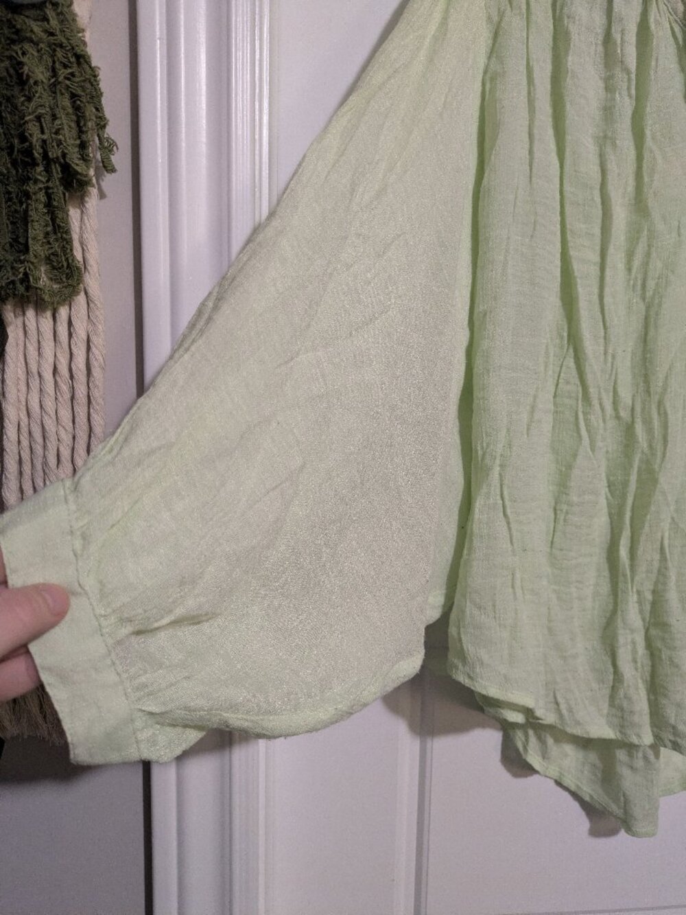 Maeve (Anthropologie) Pastel Green Long Sleeved Sheer Cozy Relaxed Blouse (XL) - Picture 3 of 6